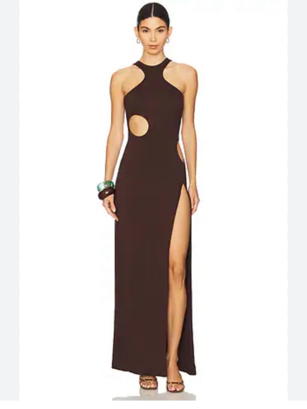 Riot Swim Capri Cut-Out Maxi Dress Black High Slit Bodycon Resort Medium NWT